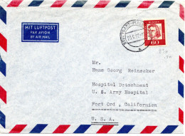 65342 - Bund - 1962 - 60Pfg Schiller EF A LpBf STUTTGART -> Ft.Ord, CA (USA) - Storia Postale