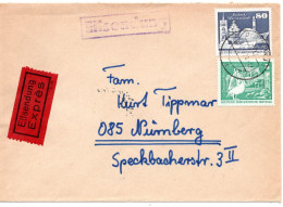 65351 - DDR - 1974 - 80Pfg Gr.Bauten MiF A EilBf GLAUCHAU -> NUERNBERG (Westdeutschland) - Storia Postale