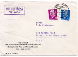 65353 - DDR - 1968 - 50Pfg Ulbricht MiF A LpBf BERLIN -> Biloxi, MS (USA) - Briefe U. Dokumente