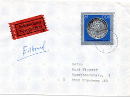 65358 - DDR - 1987 - 85Pfg Muenzen EF A EilBf GLAUCHAU -> NUERNBERG (Westdeutschland) - Storia Postale