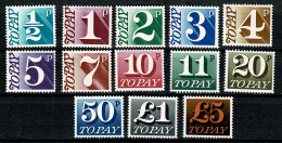 Ref 1607 -  1970-1975 GB Postage Dues - MNH Set SG. D77-D89 - Strafportzegels