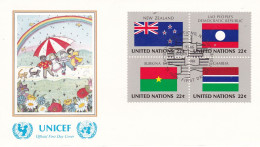 United Nations  1984  On Cover Flag Of The Nations New Zealand; LAO; Burkina Baso; Gambia - Buste