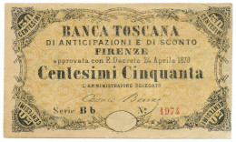 50 CENTESIMI BANCA TOSCANA ANTICIPAZIONE SCONTO FIRENZE SERIALE Bb 1974 1870 SUP - Altri & Non Classificati