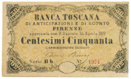 50 CENTESIMI BANCA TOSCANA ANTICIPAZIONE SCONTO FIRENZE SERIALE Bb 1974 1870 SUP - Other & Unclassified