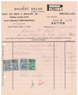 Facture 1923 Bruxelles  Société Belge Pirelli Autos TP Fiscaux - Automobile