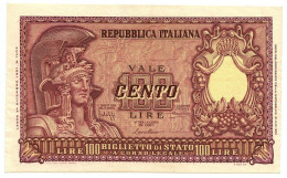 100 LIRE BIGLIETTO DI STATO ITALIA ELMATA BOLAFFI 31/12/1951 SUP+ - Andere & Zonder Classificatie