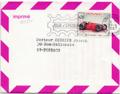 32283# PREMIER JOUR EMISSION ALFA ROMEO 1950 LETTRE IMPRIME MONTE CARLO PRINCIPAUTE DE MONACO 1967 FORBACH MOSELLE - Storia Postale