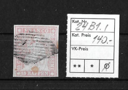 1854-1862 Helvetia (ungezähnt, Strubel) Waagrechte Rautenentwertung    ►SBK-24B1.I  / CHF 140.- / 3 Seiten Weissrandig◄ - Gebraucht