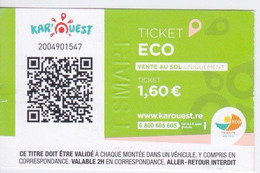 Ile De La Réunion -TICKET ECO DE BUS - KAROUEST  KAR OUEST NOUVELLE LIGNE -  VENTE AU SOL  UNIQUEMENT - Mondo