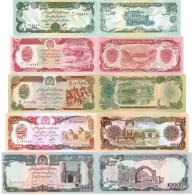 AFGHANISTAN 50 100 500 1000 10000 Afghanis P 57 58 59 60 62 UNC Set: Matching Last Two Serials - Afghanistan