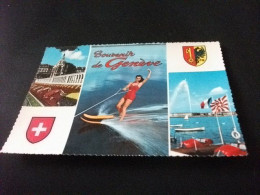 SCI NAUTICO SCI ACQUATICO SOUVENIR DE GENEVE PIN UP GIOVANE DONNA STEMMI VEDUTE - Ski Náutico