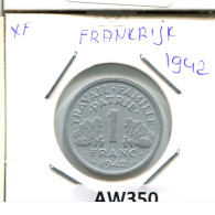 1 FRANC 1942 (Heavy Type) FRANKREICH FRANCE Französisch Münze #AW350.D - 1 Franc