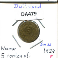 5 RENTENPFENNIG 1924 E GERMANY Coin #DA479.2.U - 5 Rentenpfennig & 5 Reichspfennig