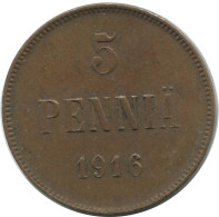 5 PENNIA 1916 FINNLAND FINLAND Münze RUSSLAND RUSSIA EMPIRE #AB268.5.D - Finland