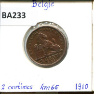 2 CENTIMES 1910 DUTCH Text BELGIUM Coin #BA233.U - 2 Cents