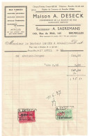 Facture 1937 Bruxelles Maison A. Deseck Fournisseur De La Maison Du Roi Bandagiste Breveté TP Fiscaux - Artigianato