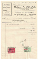 Facture 1937 Bruxelles Maison A. Deseck Fournisseur De La Maison Du Roi Bandagiste Breveté TP Fiscaux - Straßenhandel Und Kleingewerbe