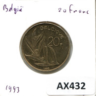 20 FRANCS 1993 BELGIQUE BELGIUM Pièce FRENCH Text #AX432.F - 20 Francs