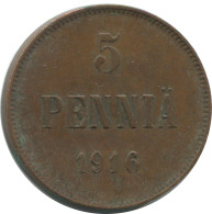 5 PENNIA 1916 FINLANDIA FINLAND Moneda RUSIA RUSSIA EMPIRE #AB256.5.E - Finland