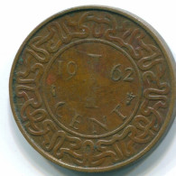 1 CENT 1962 SURINAME Netherlands Bronze Fish Colonial Coin #S10874.U - Surinam 1975 - ...