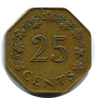 25 CENTS 1975 MALTA Moneda #AZ311.E - Malta