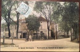 Cpa, écrite En 1906, 24 Dordogne, Eymet Rond Point De L'Avenue De La Gare, Animée, Toilée,cliché Gillet - Eymet