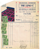 Facture 1929 Bruxelles F. Peters & Cie THE LINO Décoration Intérieure TP Fiscaux - Old Professions