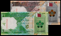 Qatar 2020 1 5 UNC Riyals PW32/1 PW33/1 Matched [Serial# 000661] - Qatar