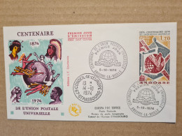 ANDORRE  LA VIEILLE FDC 1974 UNION POSTALE UNIVERSELLE CACHET CONSEIL DE EUROPE STRASBOURG - Brieven En Documenten