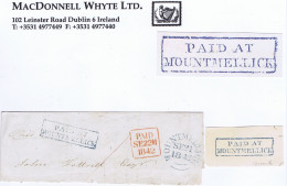 Ireland Laois 1842 Piece With Boxed PAID AT/MOUNTMELLICK And Matching MOUNTMELLICK SE 21 1842 Cds In Blue - Prephilately