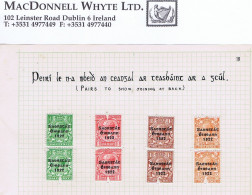 Ireland 1923 Harrison Coils Saorstát 3-line Overprint, ½d To 2d, Set Of 4 Vert Joined Pairs Fresh Mint Unmounted - Neufs