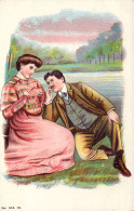 Couples - Illustration D'un Couple Assis Dans La Nature - Flirt - Carte Postale Ancienne - Paare