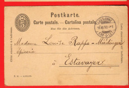 NBB-18  Carte Postale Ganzsache 5 Ct. Cachet Lausanne 1892 - Entiers Postaux