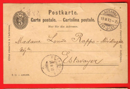 NBB-19 Carte Postale Ganzsache 5 Ct. Cachet Lausanne Et Estavayer-le-lac 1892 - Stamped Stationery