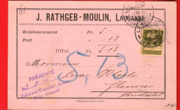 NBB-22  Carte De Remboursement De Rathgeb-Moulin à Lausanne, Circulé Avec Cachet Lausanne 1916. Au Dos Cachet Fleurier - Covers & Documents