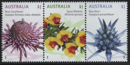 Australia 2015 MNH Sc 4400a $1 Rose Coneflower, Spiny Mirbelia, Blue Devil Strip - Mint Stamps