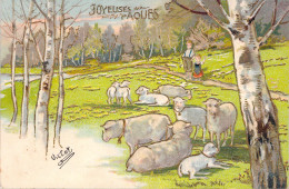 Pâques - Enfants Et Les Moutons - Illustration Non Signée - Carte Postale Ancienne - Pâques