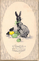 Pâques - Lapin Et Les Oeufs - Poussin - Illustration Non Signée - Carte Postale Ancienne - Pâques