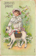 Pâques - Enfant Et Une Chèvre - Illustration Non Signée - Carte Postale Ancienne - Easter