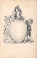 Pâques - Enfants - Oeuf Géant Et Lapins - Illustration Non Signée - Carte Postale Ancienne - Pâques