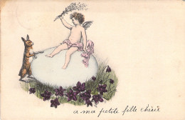 Pâques - Ange Oeuf Et Lapin - Illustration Non Signée - Carte Postale Ancienne - Easter