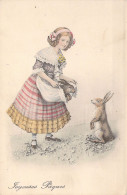 Pâques - Femme Et Lapin - Illustration Non Signée - Carte Postale Ancienne - Pâques