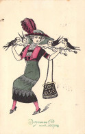 Pâques - Femme Au Chapeau De Plume Avec Des Hirondelles Avec Des Têtes D'humain - Carte Postale Ancienne - Pâques