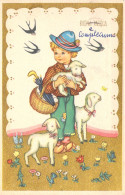 Pâques - Petit Berger Et Ses Moutons - Illustration Non Signée - Carte Postale Ancienne - Pascua