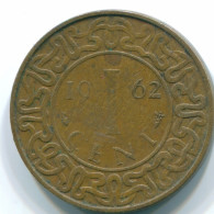 1 CENT 1962 SURINAME Netherlands Bronze Fish Colonial Coin #S10894.U - Surinam 1975 - ...