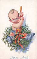 Bonne Année * 2 Cpa Illustrateur LITTLE PITCHE * Enfant Sur Une Plante * Baby Bébé - New Year