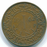 1 CENT 1962 SURINAME Netherlands Bronze Fish Colonial Coin #S10912.U - Surinam 1975 - ...