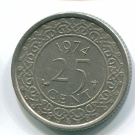 25 CENTS 1974 SURINAME NEERLANDÉS NETHERLANDS Nickel Colonial Moneda #S11230.E - Surinam 1975 - ...
