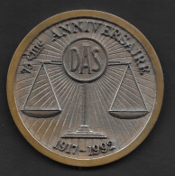 Médaille En Bronze Grand Format: 75e Anniversaire Société D'Assurance DAS (D.A.S.) 1917-1992 - Professionnels / De Société