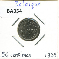 50 CENTIMES 1933 FRENCH Text BÉLGICA BELGIUM Moneda #BA354.E - 50 Cents